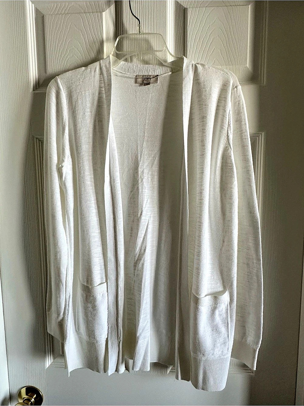 LOFT Open Front White Cotton Pocket Cardigan, Size Medium NEW WITHOUT TAGS